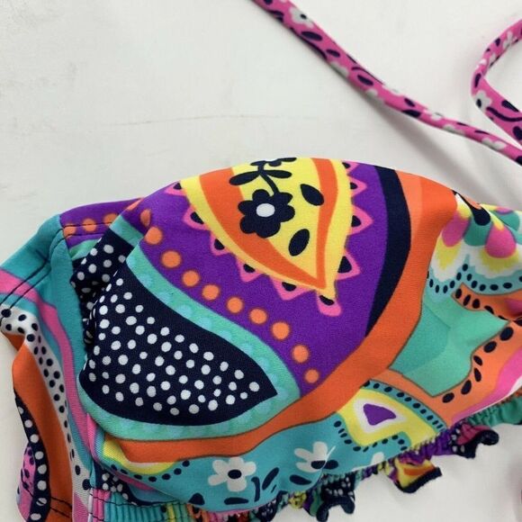 Hobie Bikini Top Colorful Funky Ruffle Halter Lrg - Picture 5 of 7